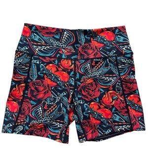 Constantly Varied Gear 5” Workout Shorts Womens Size M Vintage Tattoo High Waist